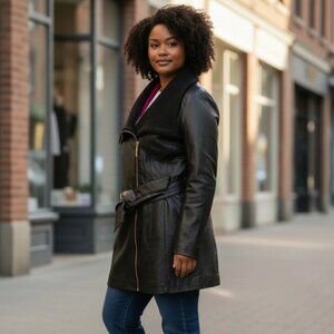 IMAN Platinum Genuine Lamb Leather Jacket Asymmetrical Zip Knit Collar XS